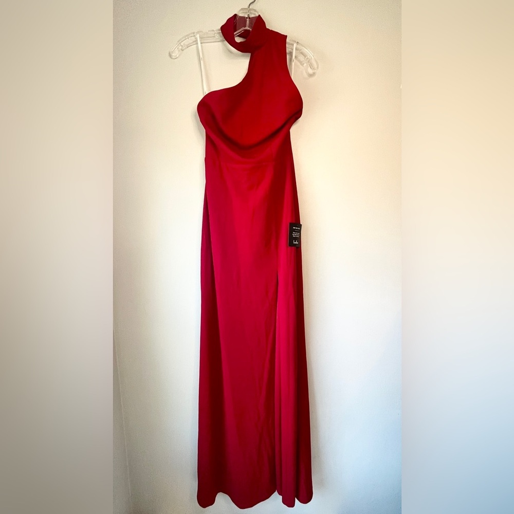 Lulu's Asymmetrical Halter Neck Red Maxi Dress - Picture 4 of 9